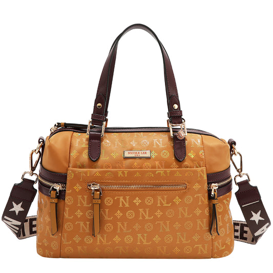 MONOGRAM LOGO SATCHEL BAG - P17525 TAN