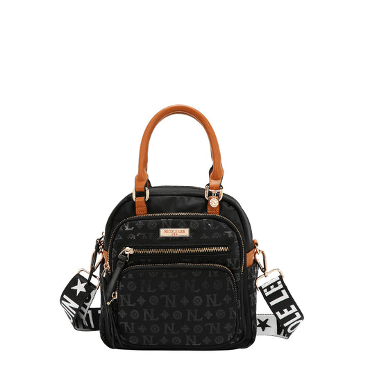 MONOGRAM LOGO MULTI-WEAR SATCHEL P17529 NAVY / BURGUNDY / BLACK