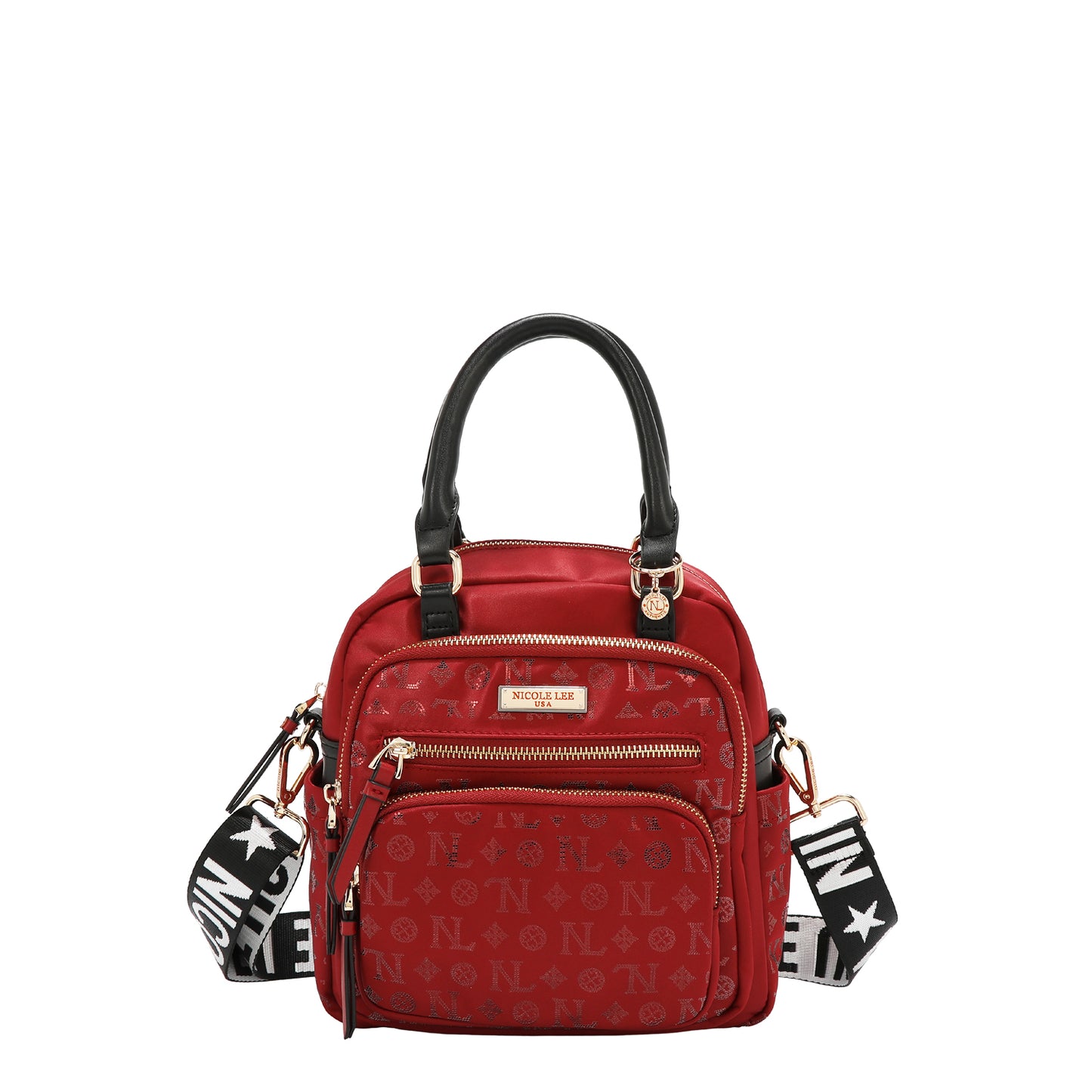 MONOGRAM LOGO MULTI-WEAR SATCHEL P17529 NAVY / BURGUNDY / BLACK