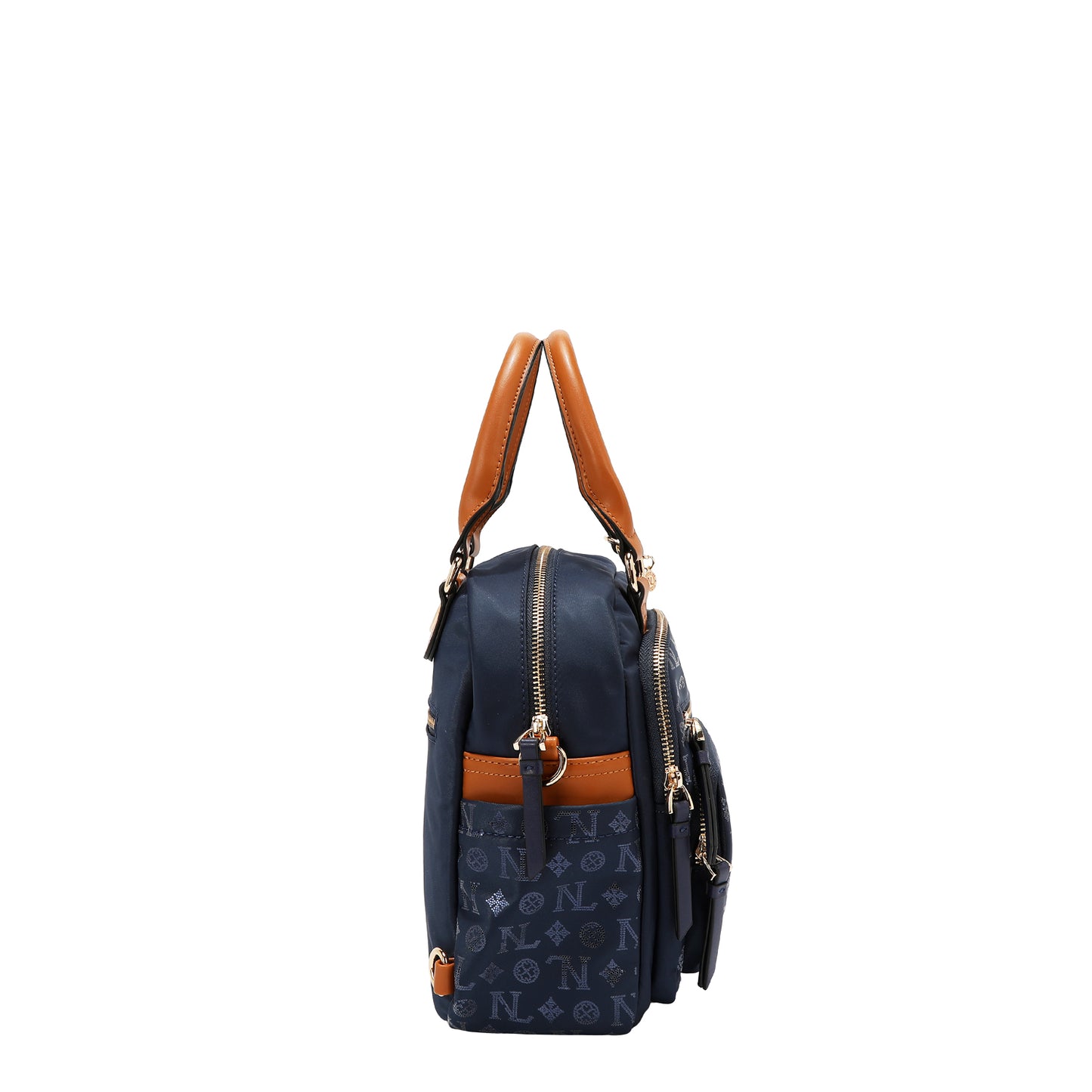 MONOGRAM LOGO MULTI-WEAR SATCHEL P17529 NAVY / BURGUNDY / BLACK