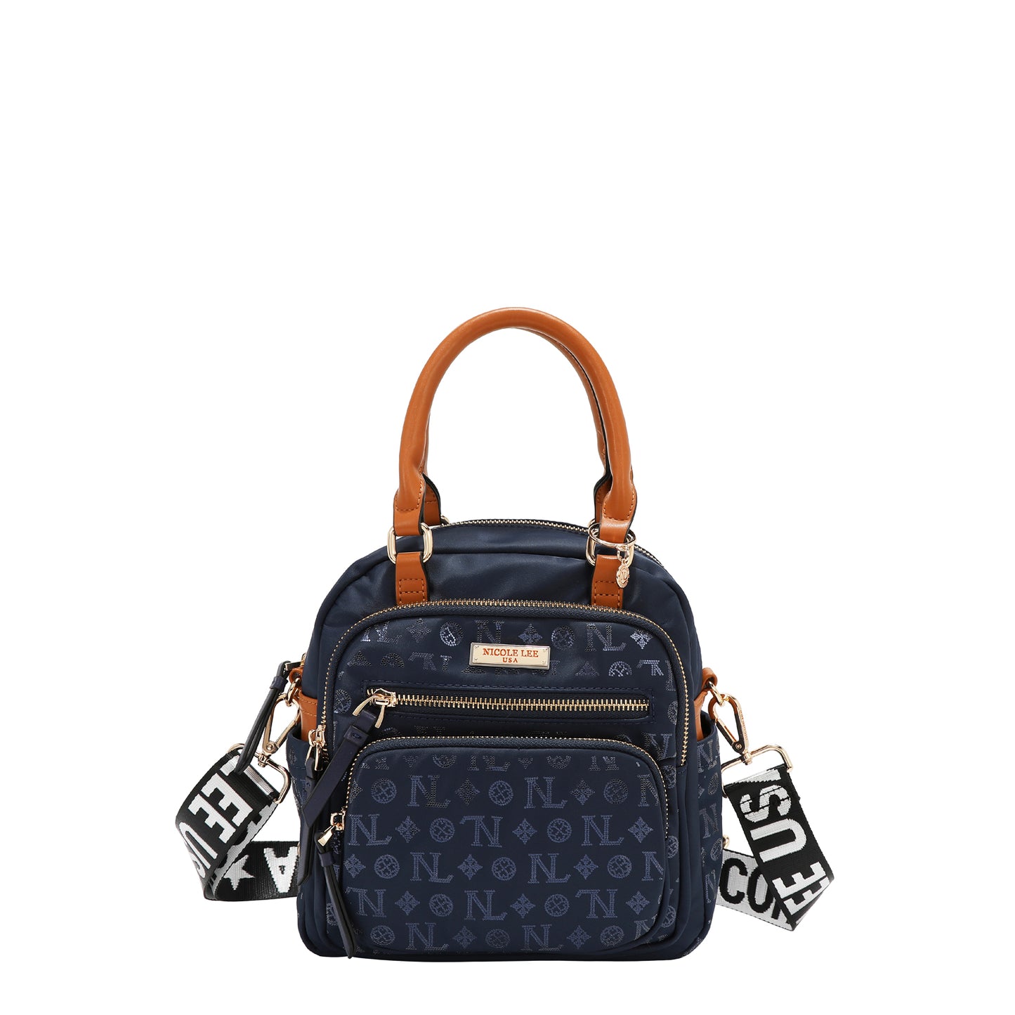 MONOGRAM LOGO MULTI-WEAR SATCHEL P17529 NAVY / BURGUNDY / BLACK