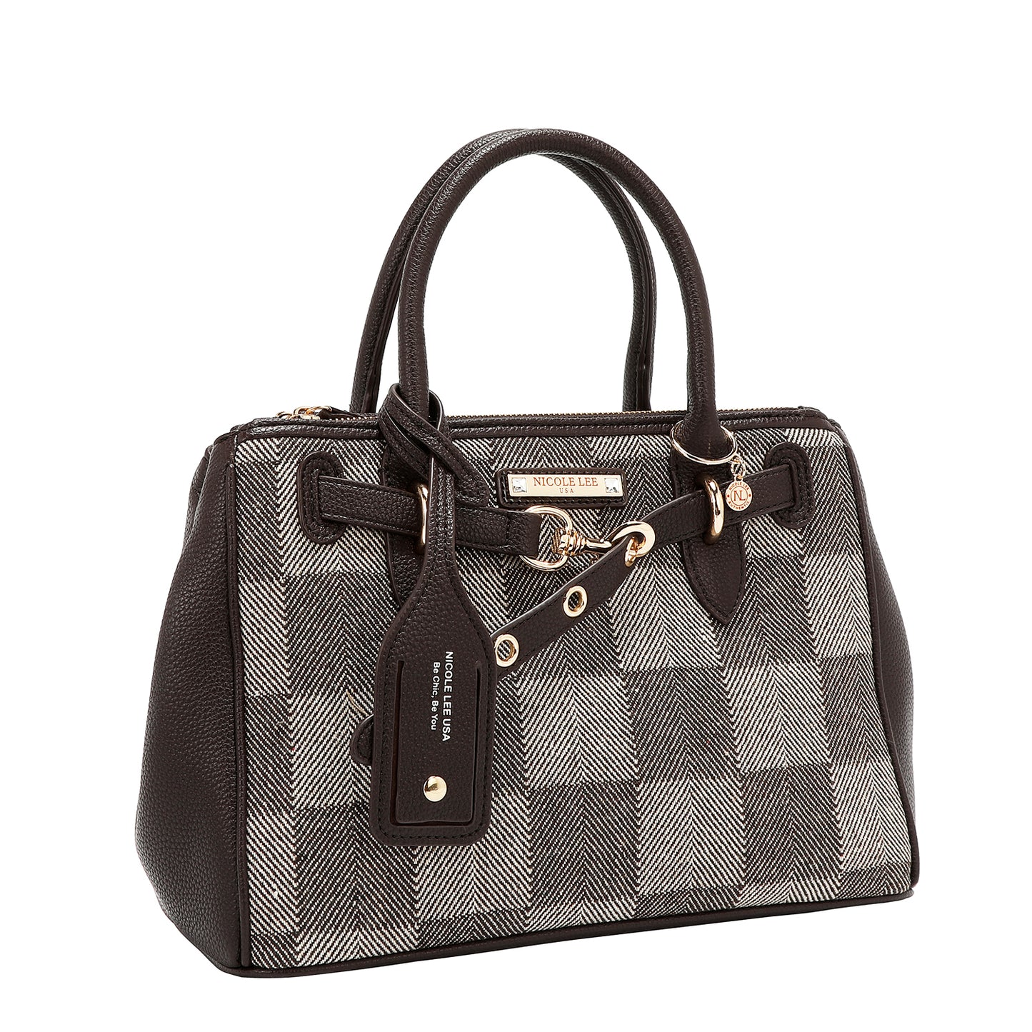 CHIC CHECK SATCHEL BAG - P17532 LIGHT BROWN /  BROWN