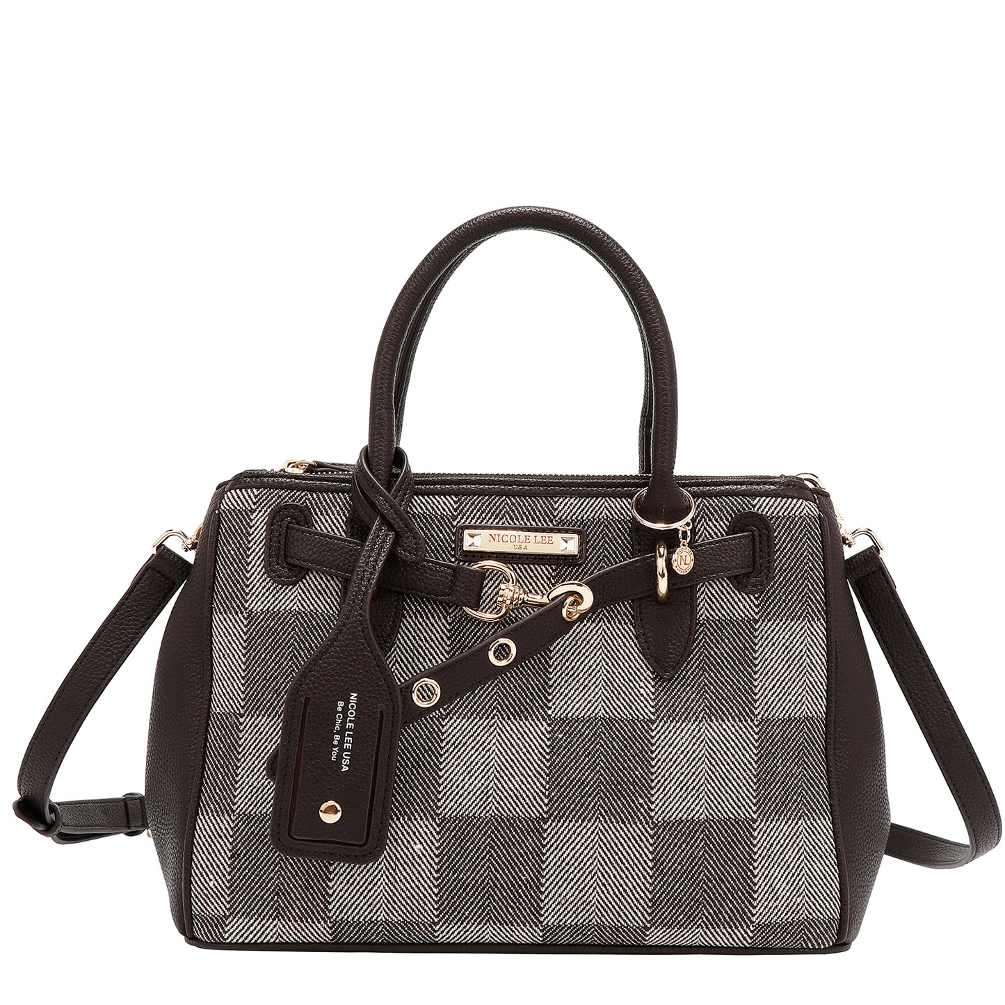 CHIC CHECK SATCHEL BAG - P17532 LIGHT BROWN /  BROWN