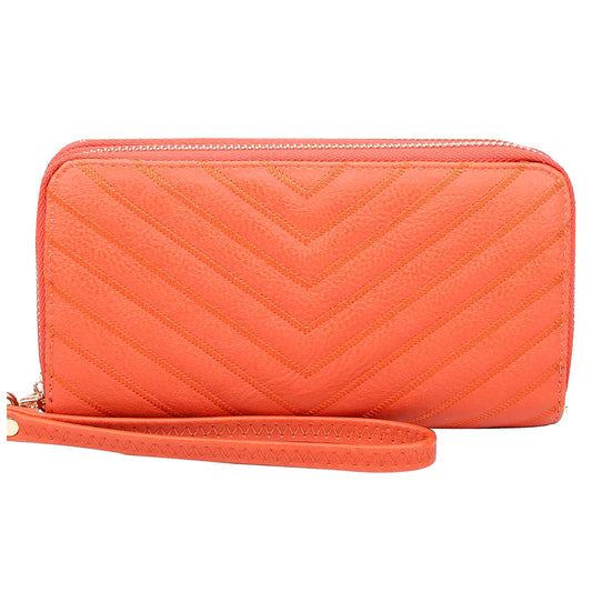 QA0012 Chevron Quilted Double Zip Around Wallet Wristlet