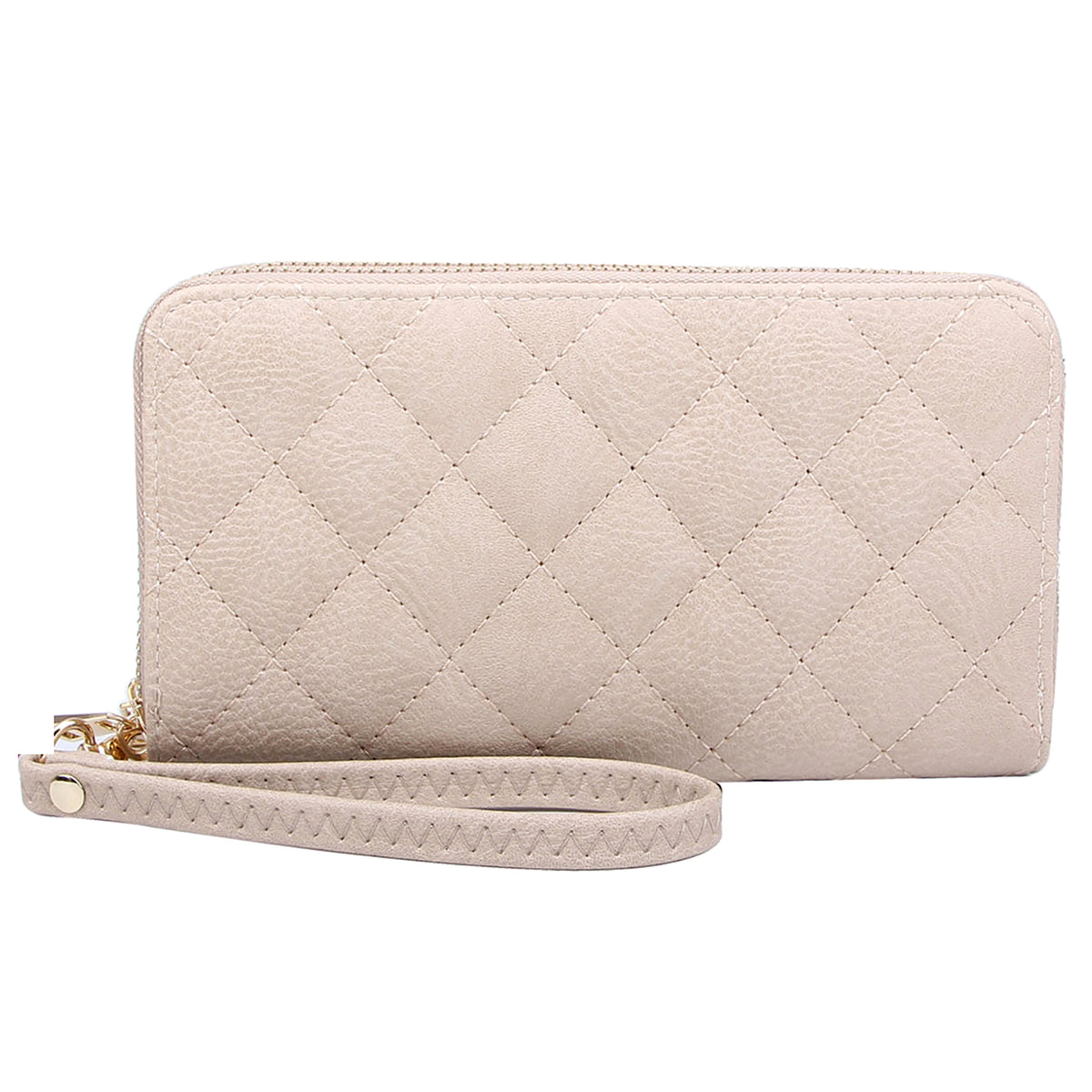QW0012 Quilted Double Zip Around Wallet Wristlet