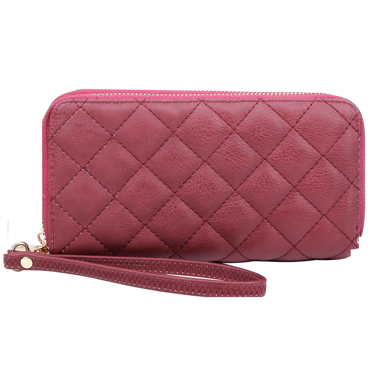 QW0012 Quilted Double Zip Around Wallet Wristlet