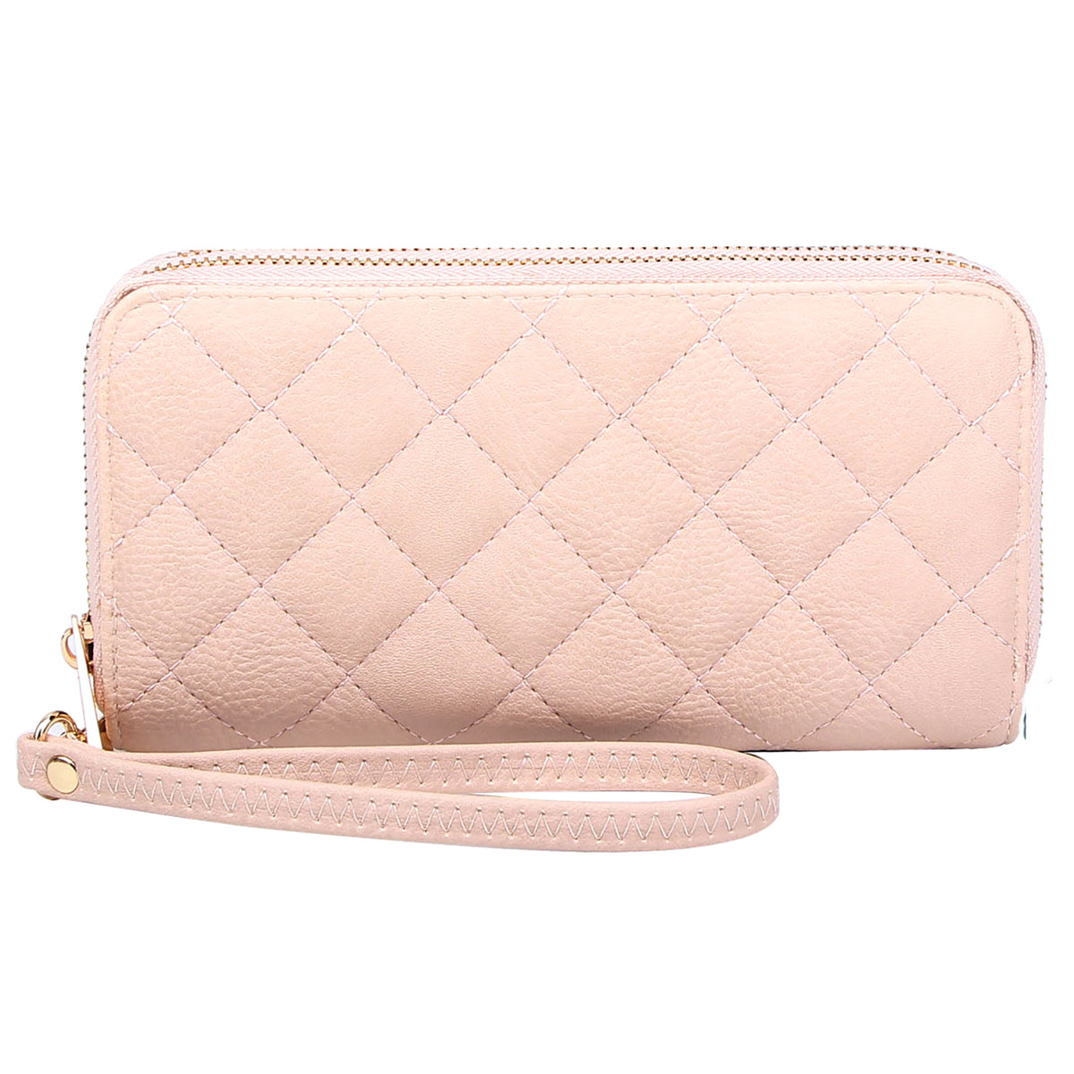 QW0012 Quilted Double Zip Around Wallet Wristlet