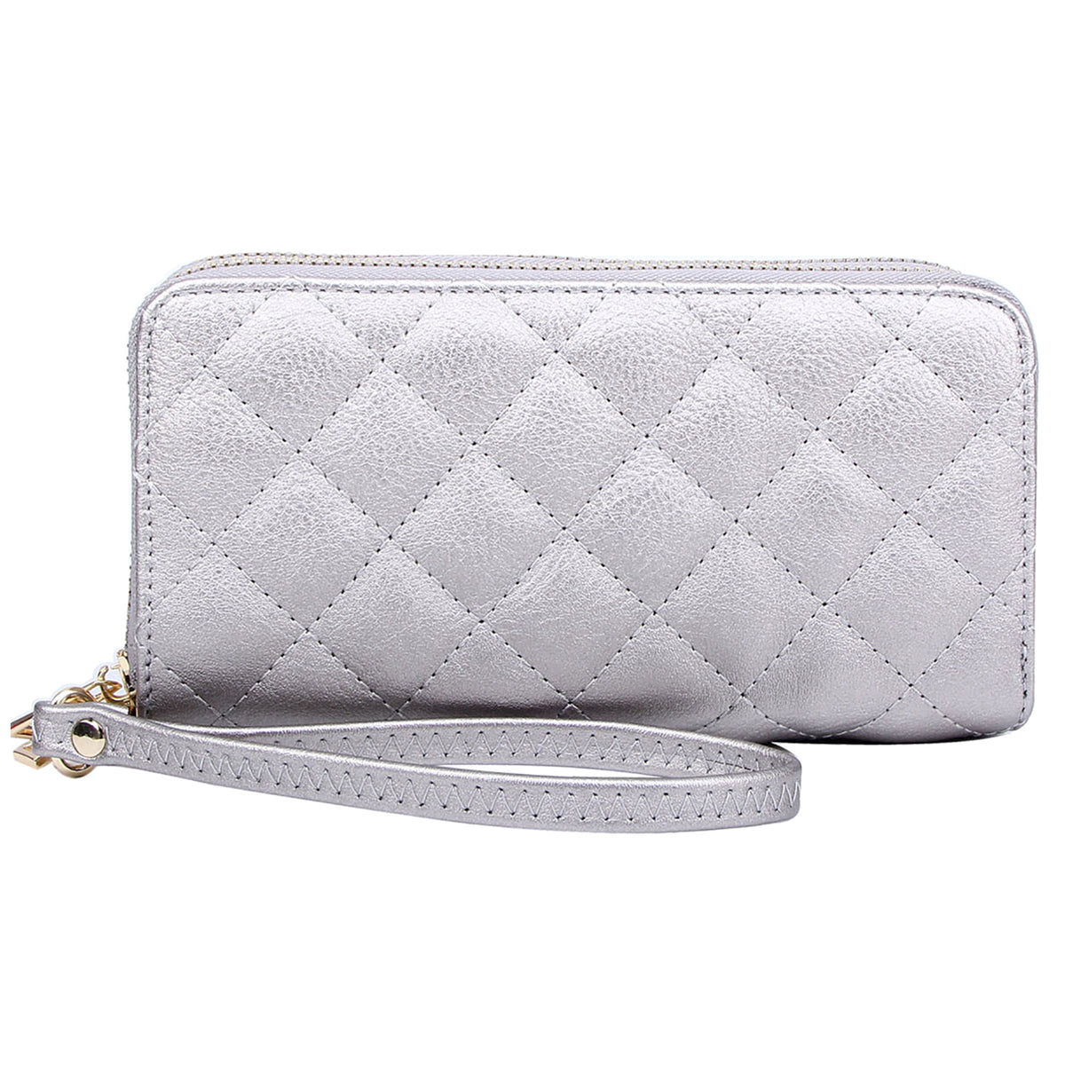 QW0012 Quilted Double Zip Around Wallet Wristlet