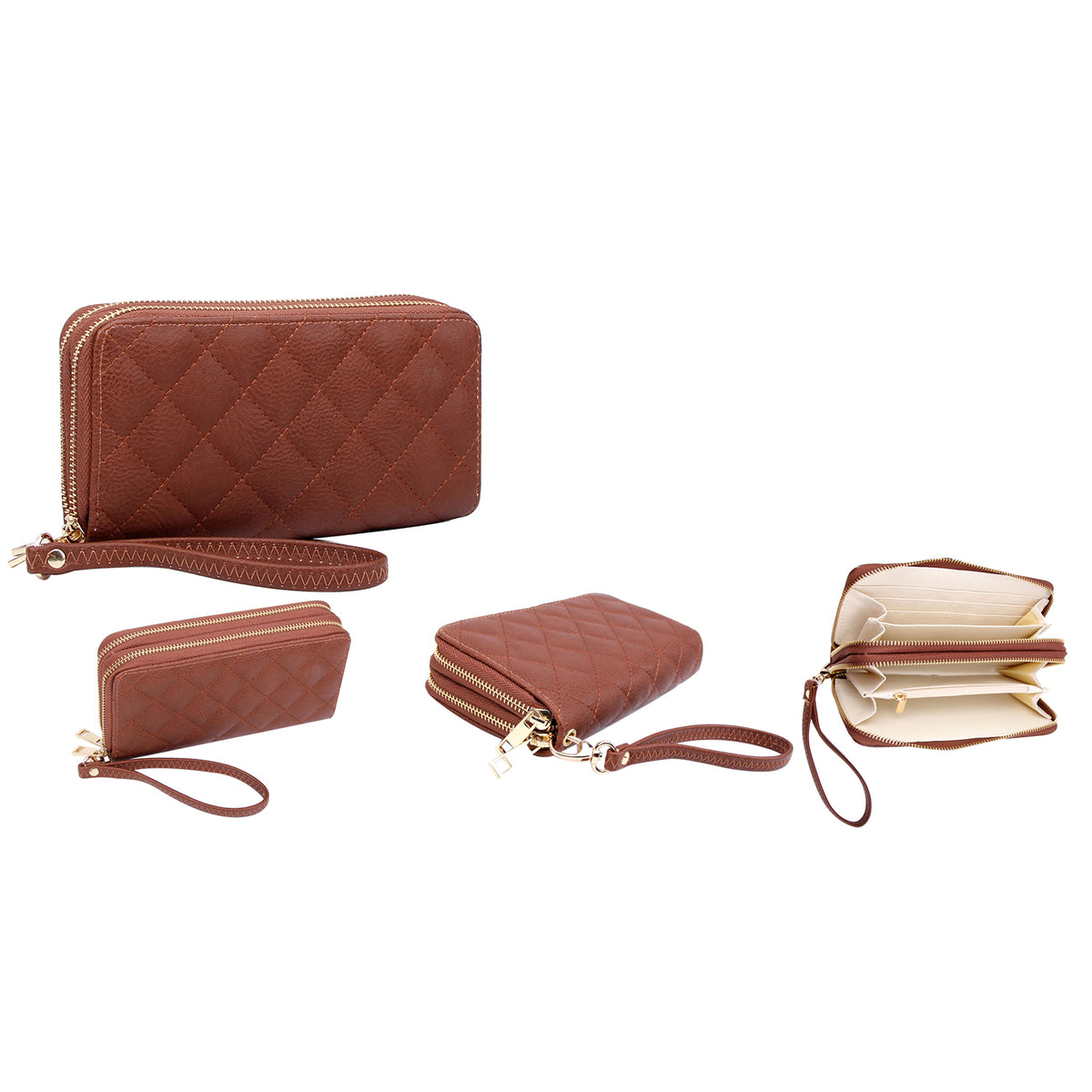 QW0012 Quilted Double Zip Around Wallet Wristlet