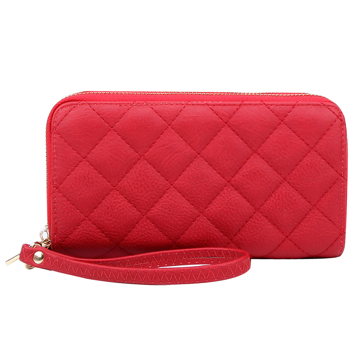 QW0012 Quilted Double Zip Around Wallet Wristlet