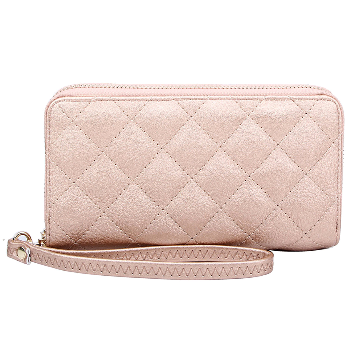 QW0012 Quilted Double Zip Around Wallet Wristlet