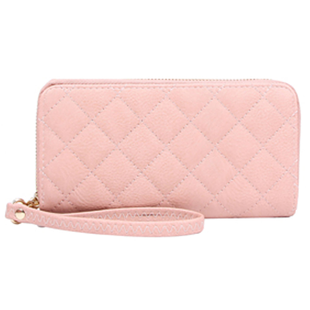 QW0012 Quilted Double Zip Around Wallet Wristlet