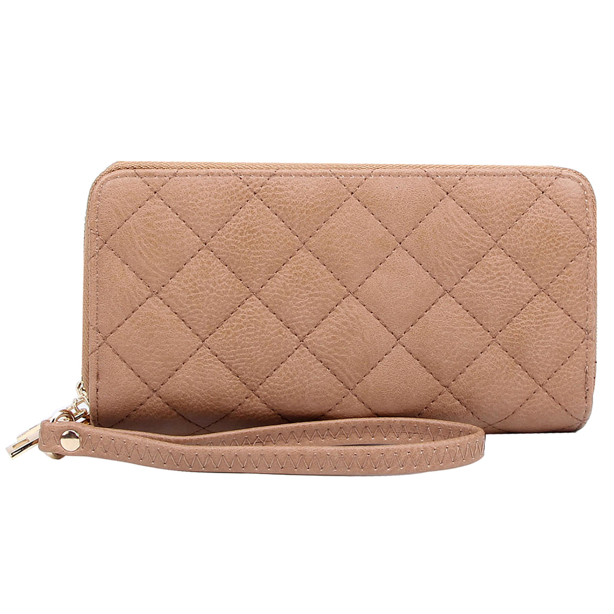 QW0012 Quilted Double Zip Around Wallet Wristlet