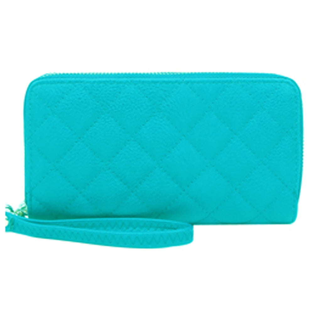 QW0012 Quilted Double Zip Around Wallet Wristlet