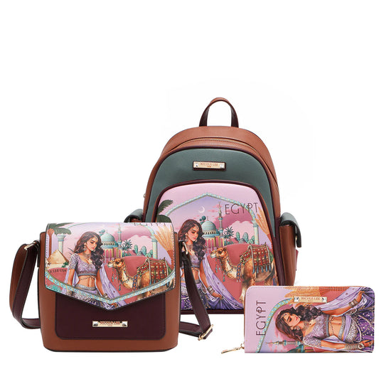 QUEEN CLEOPATRA 3 PIECE SET (BACKPACK, CROSSBODY, WALLET) - SET17298 QUEEN CLEOPATRA