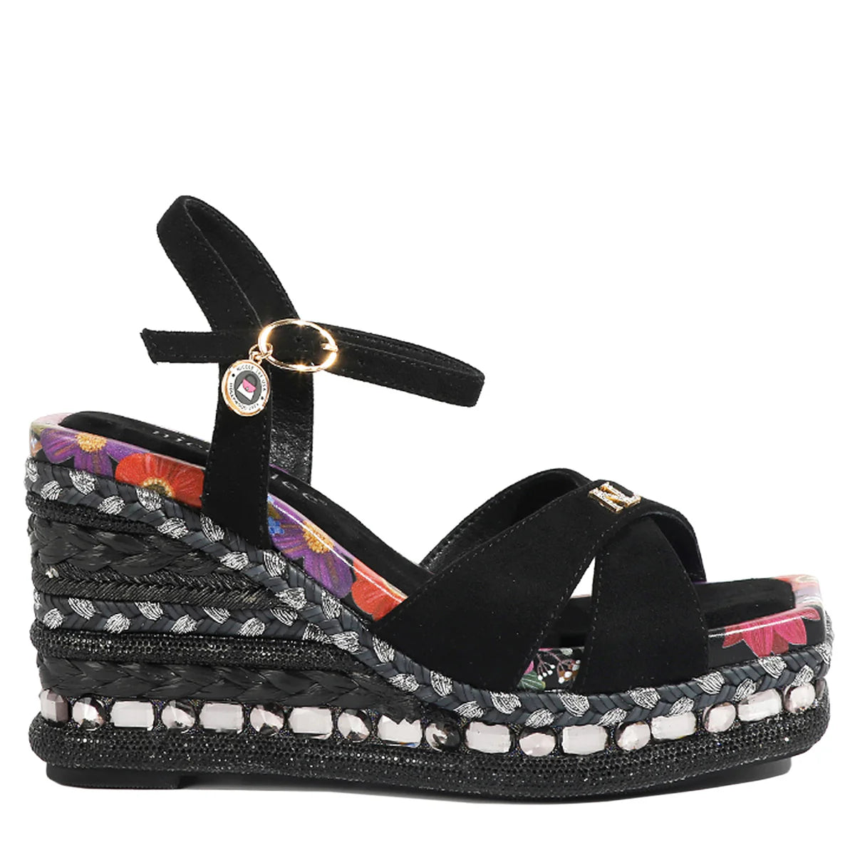 BONNIE ESPADRILLE WEDGE SANDAL - SNDL23103 HOT PINK / BLACK / BEIGE