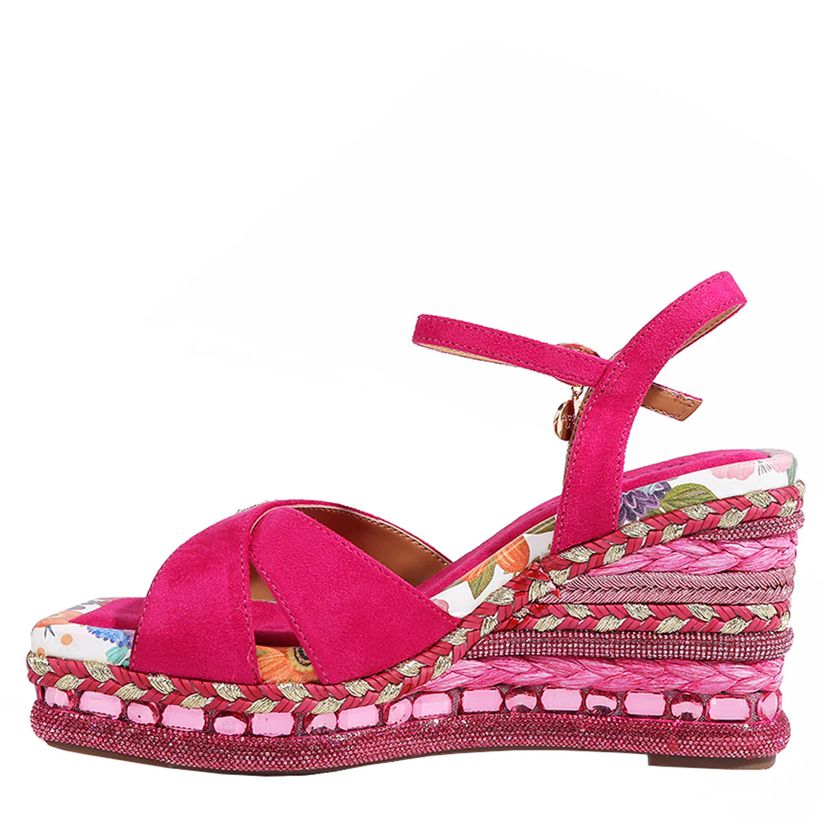 BONNIE ESPADRILLE WEDGE SANDAL - SNDL23103 HOT PINK / BLACK / BEIGE