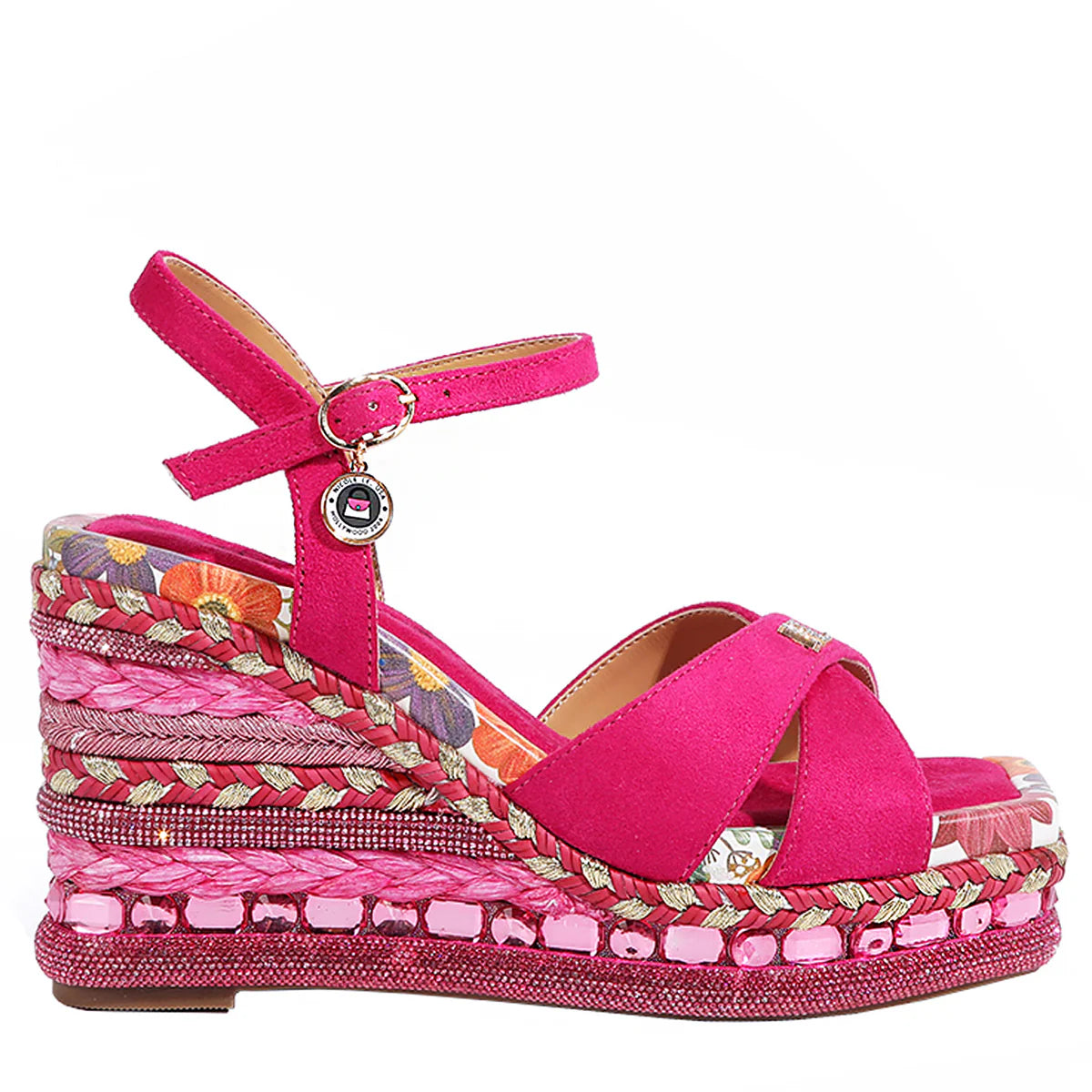 BONNIE ESPADRILLE WEDGE SANDAL - SNDL23103 HOT PINK / BLACK / BEIGE