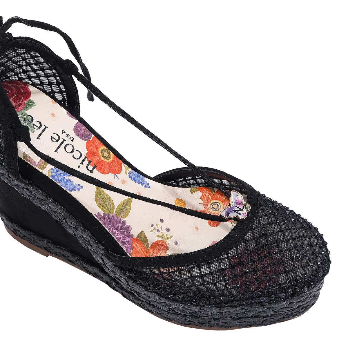 MAYA WRAP ESPADRILLE WEDGE SANDAL -  SNDL23104 BLACK / GOLD / SILVER