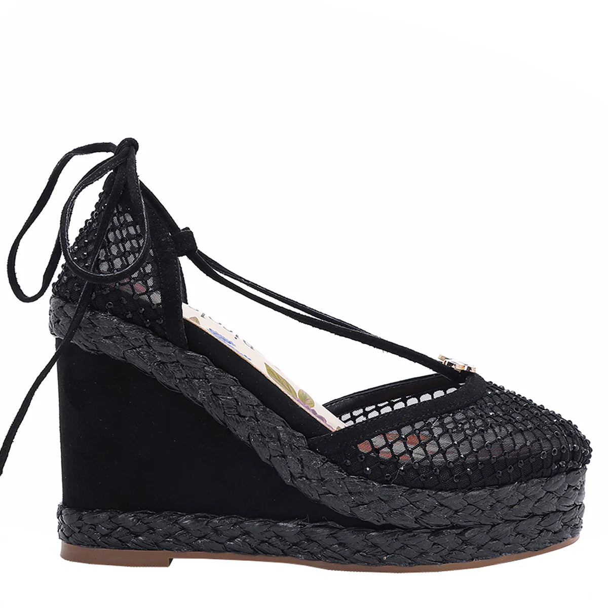 MAYA WRAP ESPADRILLE WEDGE SANDAL -  SNDL23104 BLACK / GOLD / SILVER