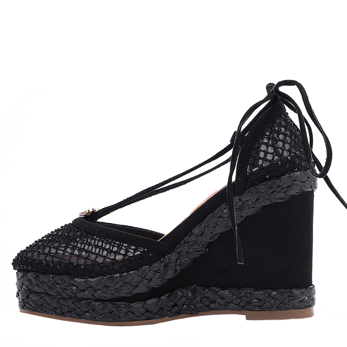 MAYA WRAP ESPADRILLE WEDGE SANDAL -  SNDL23104 BLACK / GOLD / SILVER