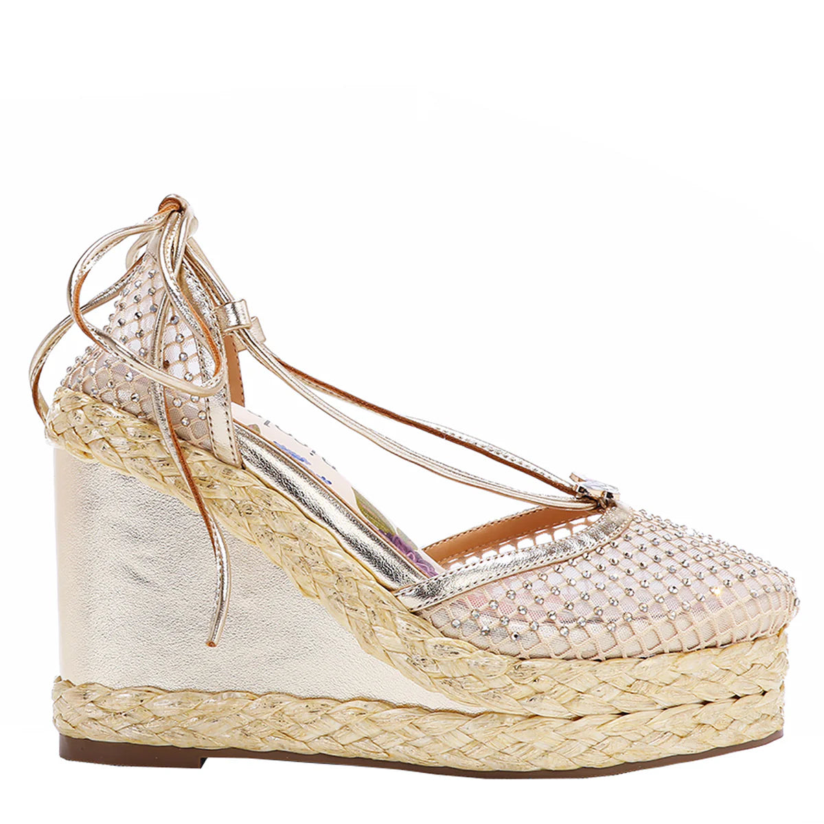 MAYA WRAP ESPADRILLE WEDGE SANDAL -  SNDL23104 BLACK / GOLD / SILVER