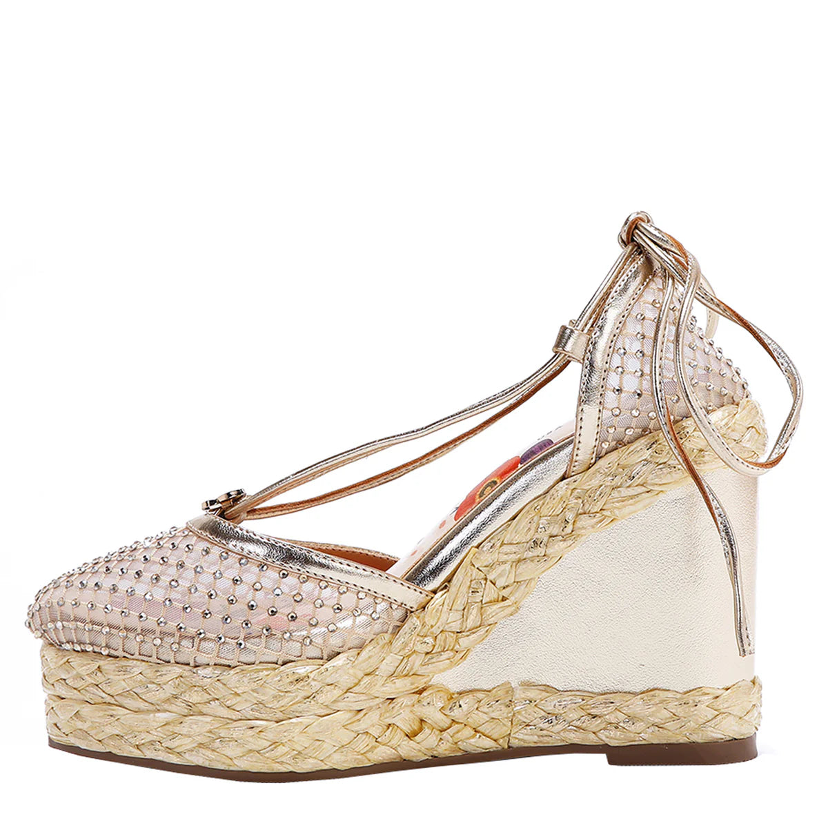 MAYA WRAP ESPADRILLE WEDGE SANDAL -  SNDL23104 BLACK / GOLD / SILVER