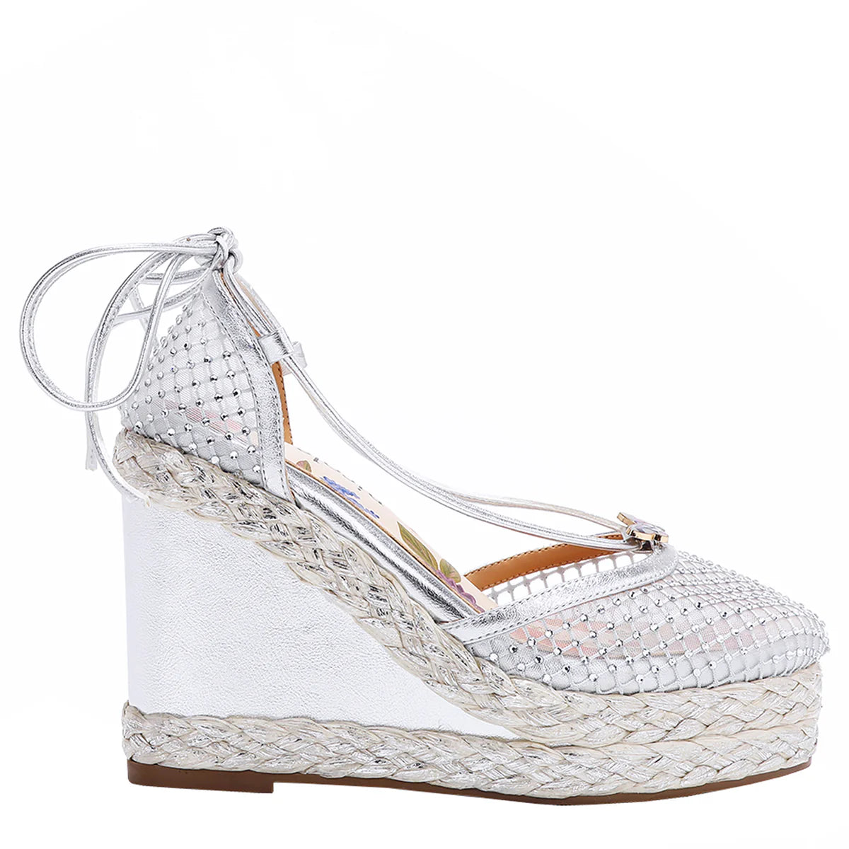 MAYA WRAP ESPADRILLE WEDGE SANDAL -  SNDL23104 BLACK / GOLD / SILVER
