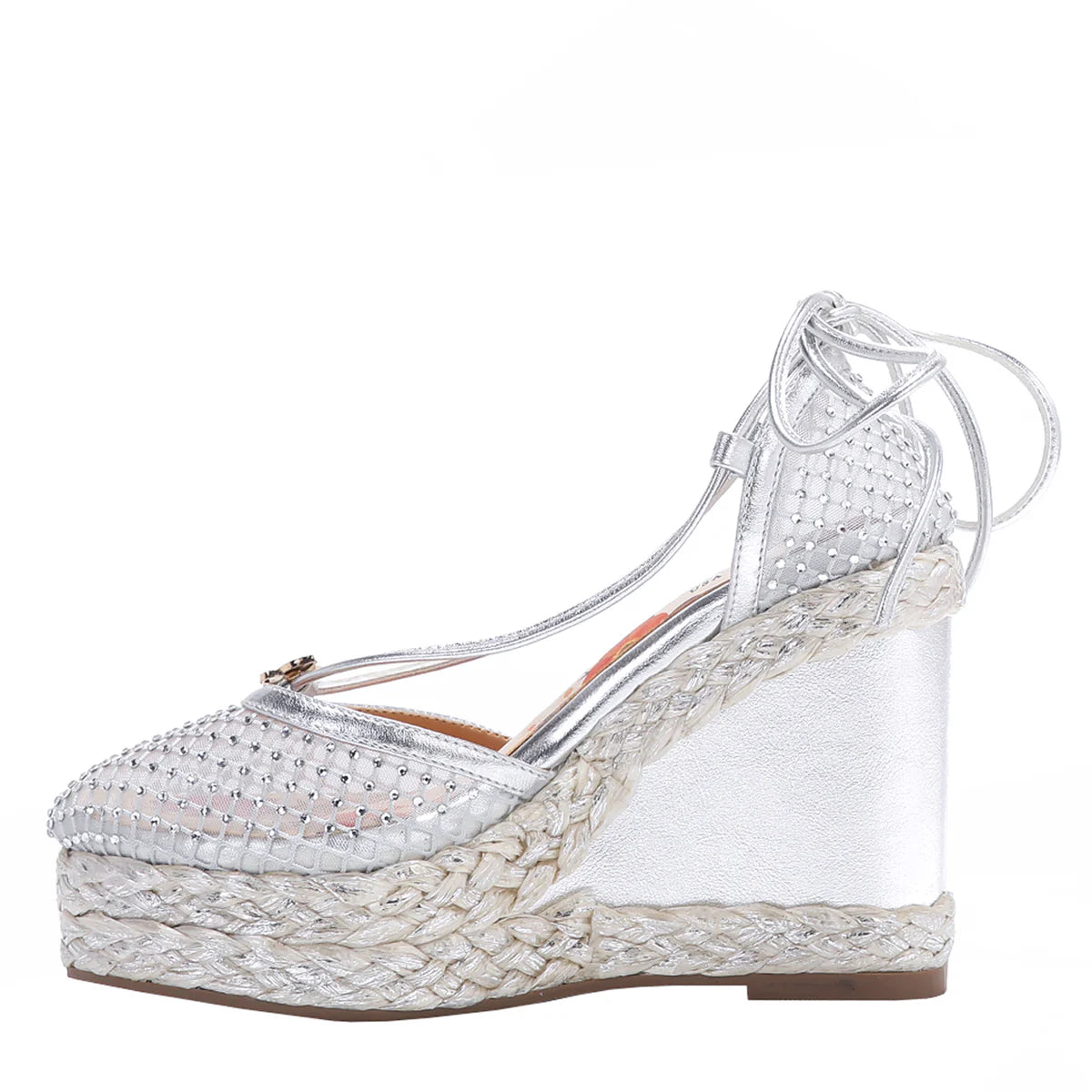 MAYA WRAP ESPADRILLE WEDGE SANDAL -  SNDL23104 BLACK / GOLD / SILVER