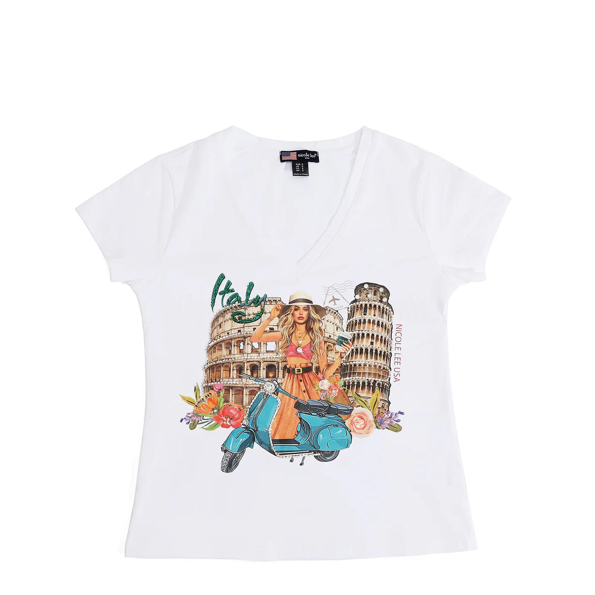 FASHION V-NECK SHIRT - TOP7840 MARTHA TRAVELS WH / BK / NAIL POLSH WH/ BK / SUN AND SAND WH / BK / QUEEN CLEOPATRA WH / BK