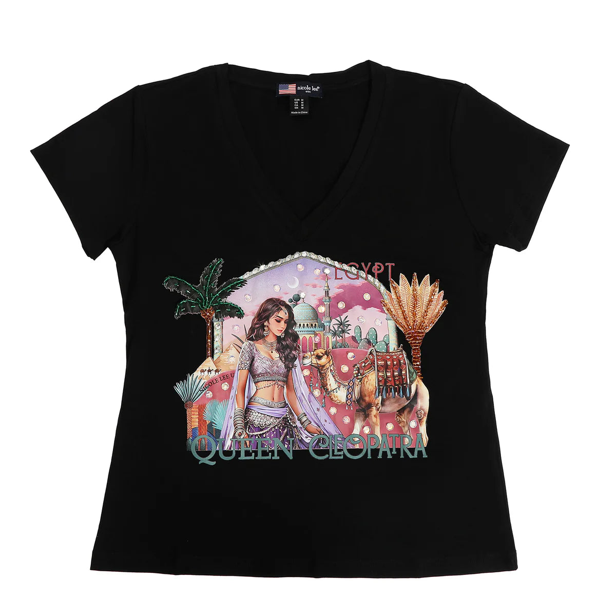 FASHION V-NECK SHIRT - TOP7840 MARTHA TRAVELS WH / BK / NAIL POLSH WH/ BK / SUN AND SAND WH / BK / QUEEN CLEOPATRA WH / BK
