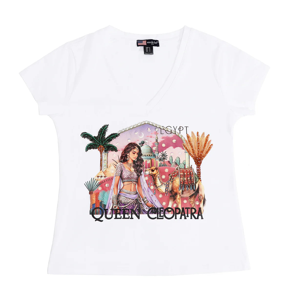 FASHION V-NECK SHIRT - TOP7840 MARTHA TRAVELS WH / BK / NAIL POLSH WH/ BK / SUN AND SAND WH / BK / QUEEN CLEOPATRA WH / BK