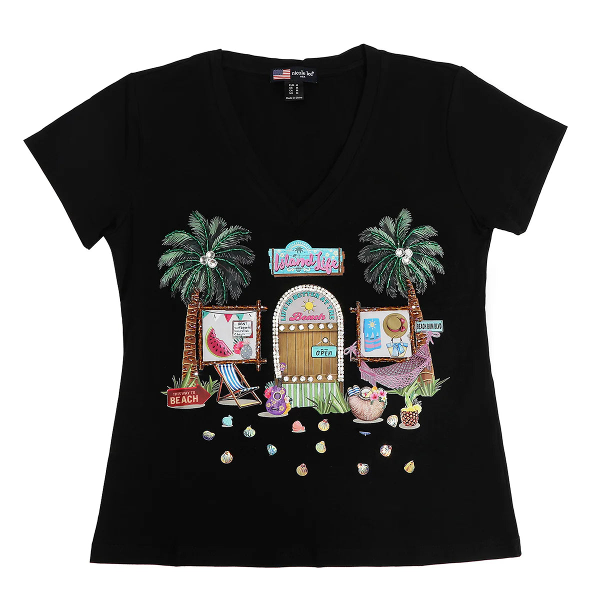 FASHION V-NECK SHIRT - TOP7840 MARTHA TRAVELS WH / BK / NAIL POLSH WH/ BK / SUN AND SAND WH / BK / QUEEN CLEOPATRA WH / BK