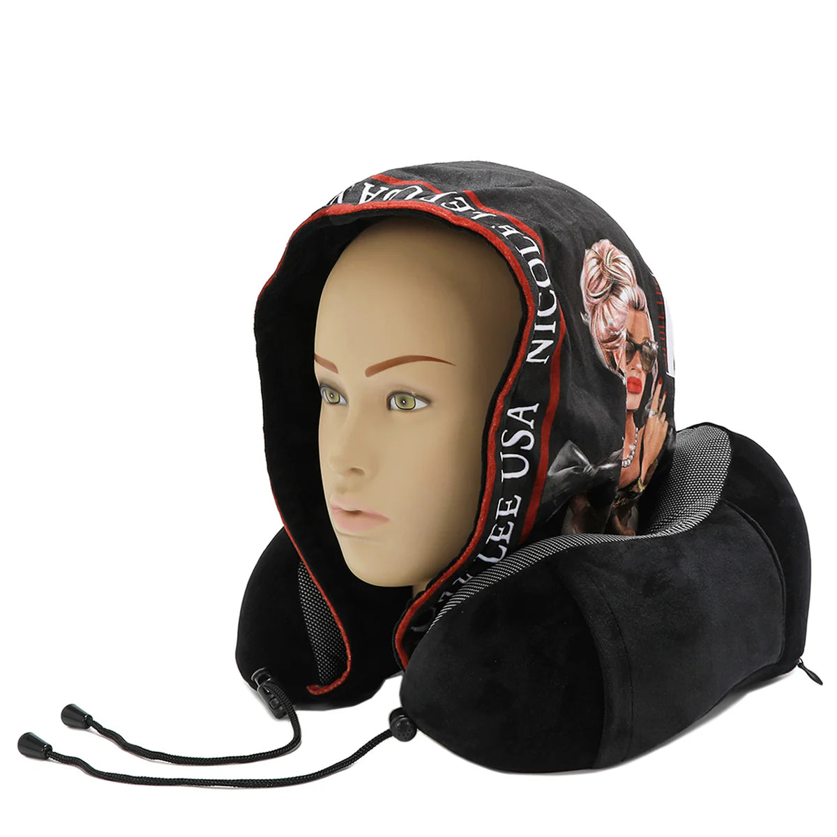 HOODED TRAVEL NECK PILLOW - TP7609 HEAVEN ON EARTH / LADY IN BLACK / SISTERS SECRET / ALMA DE COLORESS