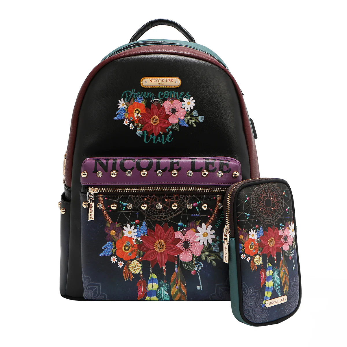 LARGE USB FASHION BACKPACK WITH CHARGING PORT AND POUCH - USB12769L VIRTUAL FRIEND