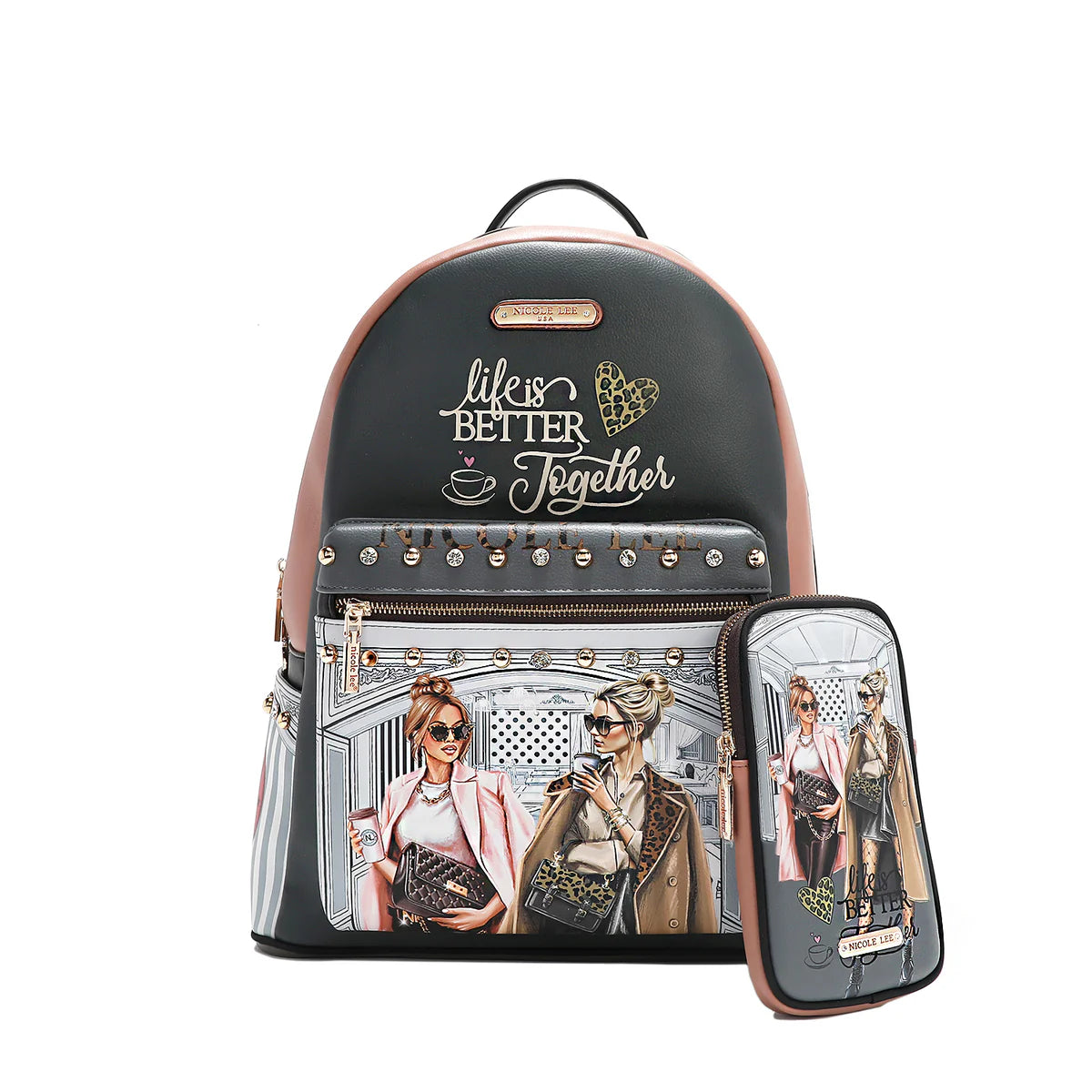 LARGE USB FASHION BACKPACK WITH CHARGING PORT AND POUCH - USB12769L VIRTUAL FRIEND