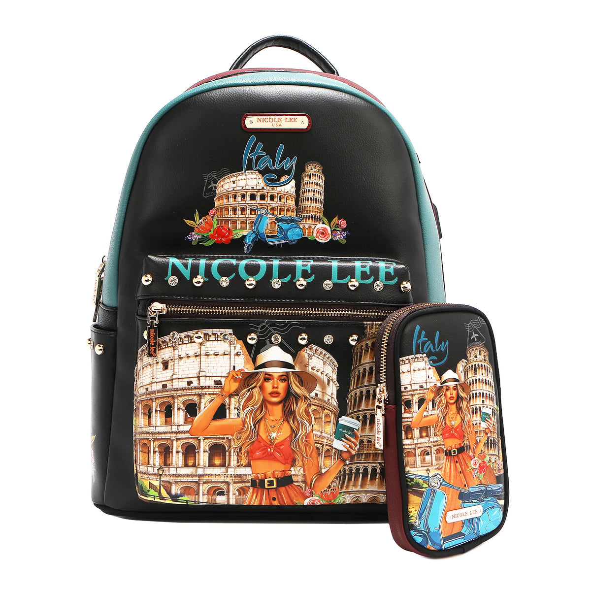 LARGE USB FASHION BACKPACK WITH CHARGING PORT AND POUCH - USB12769L VIRTUAL FRIEND
