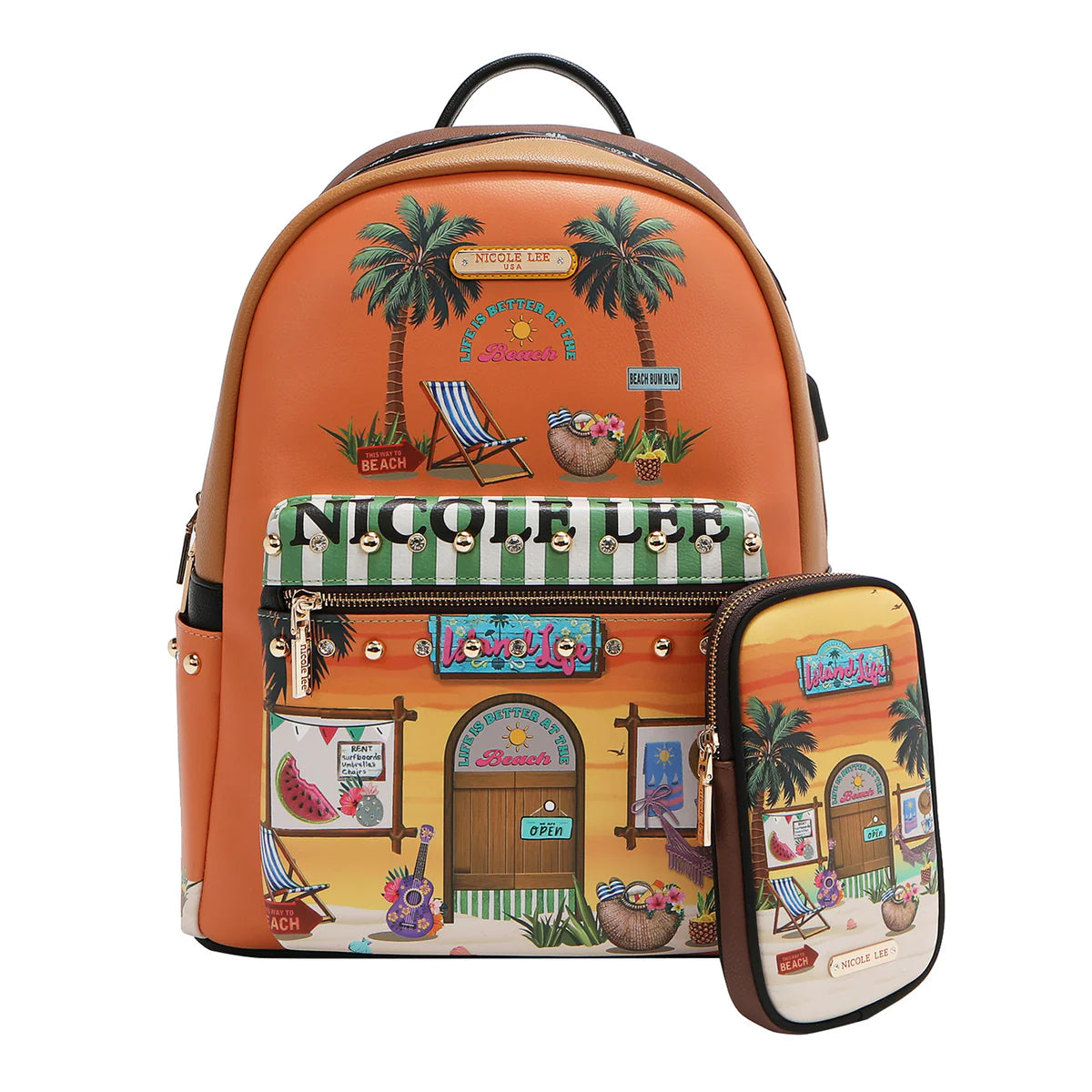 LARGE USB FASHION BACKPACK WITH CHARGING PORT AND POUCH - USB12769L VIRTUAL FRIEND