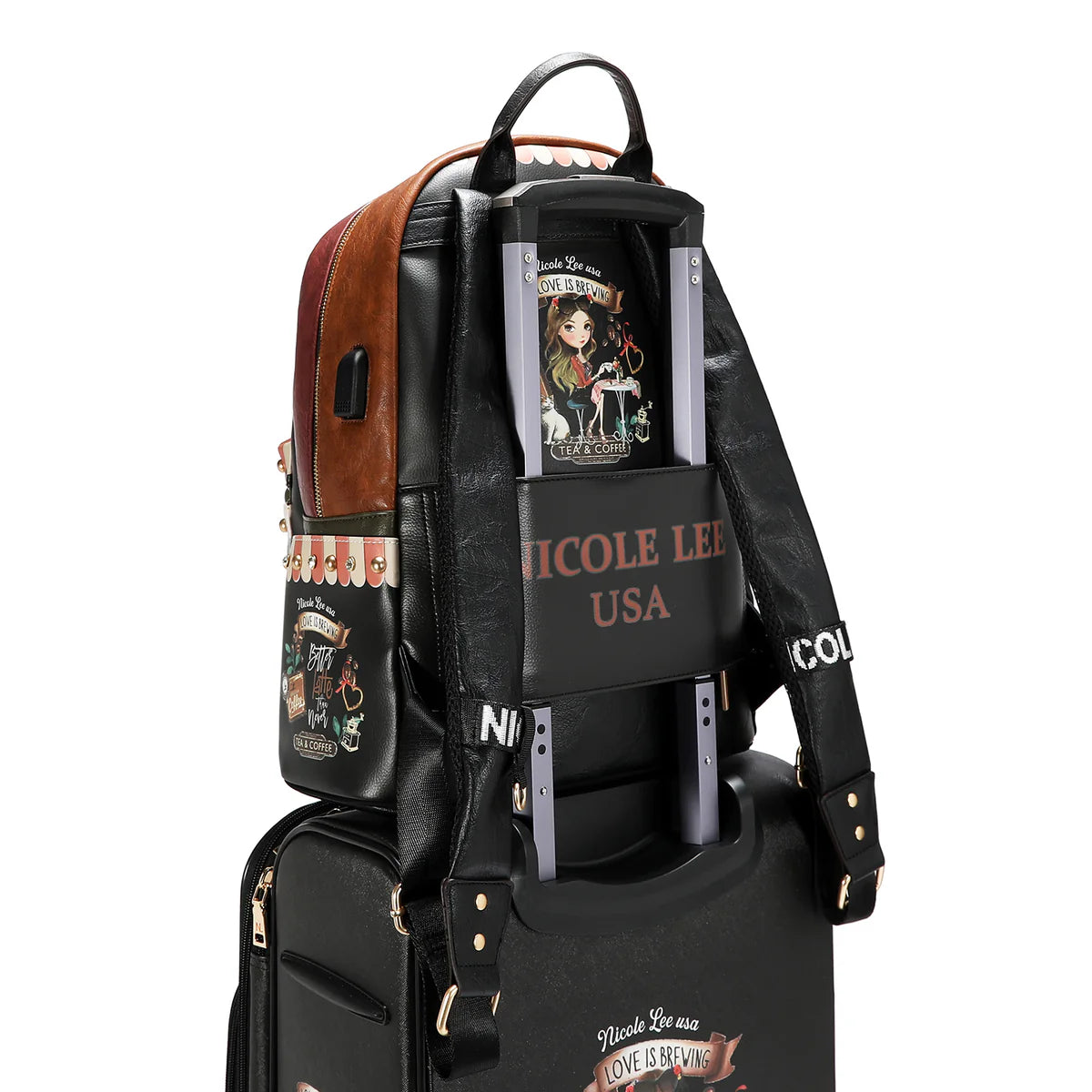 LARGE USB FASHION BACKPACK WITH CHARGING PORT AND POUCH - USB12769L VIRTUAL FRIEND