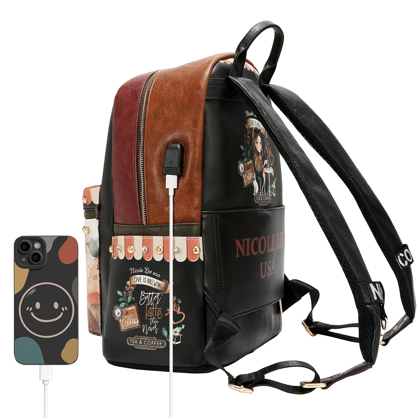 LARGE USB FASHION BACKPACK WITH CHARGING PORT AND POUCH - USB12769L VIRTUAL FRIEND