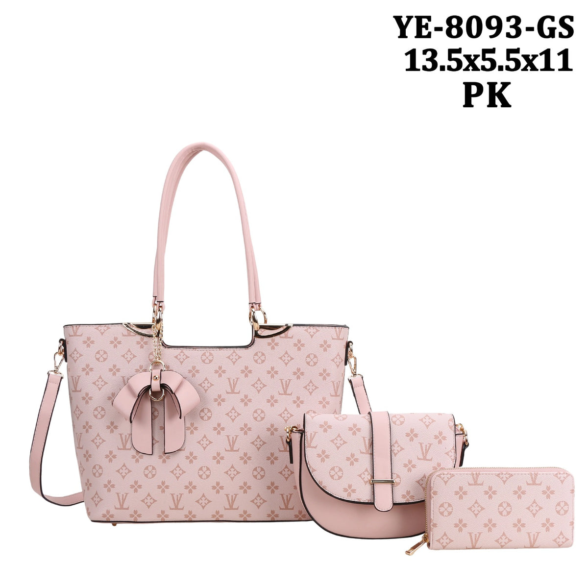YE-8093 3 in 1 Design Print Flower Tassel Handbag Wallet Set