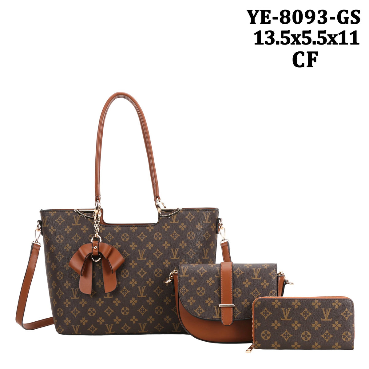YE-8093 3 in 1 Design Print Flower Tassel Handbag Wallet Set