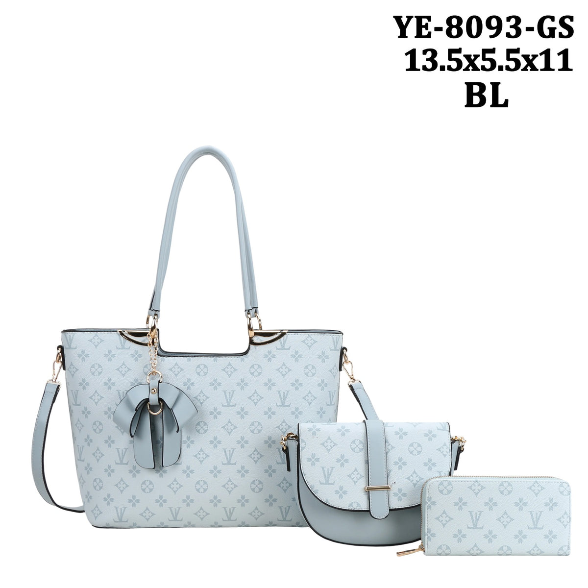YE-8093 3 in 1 Design Print Flower Tassel Handbag Wallet Set