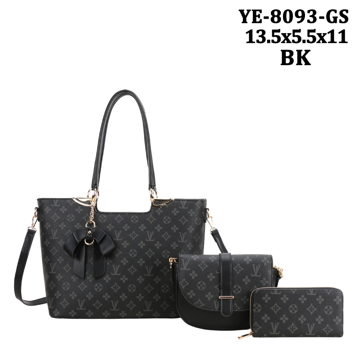 YE-8093 3 in 1 Design Print Flower Tassel Handbag Wallet Set