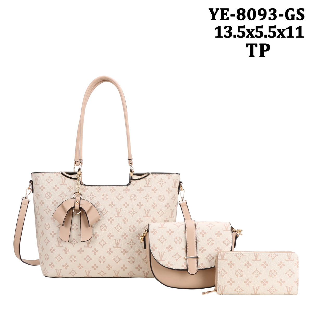 YE-8093 3 in 1 Design Print Flower Tassel Handbag Wallet Set