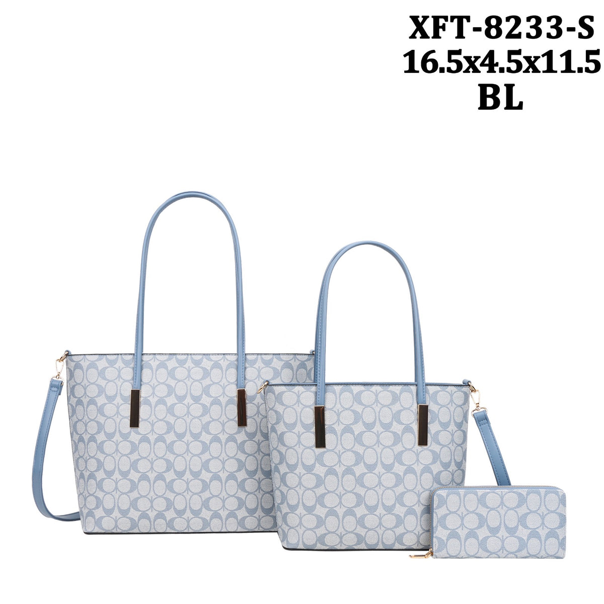 XFT-8233-S 3 in 1 Oval Monogram Tote Bag w Matching Wallet Mini Bag