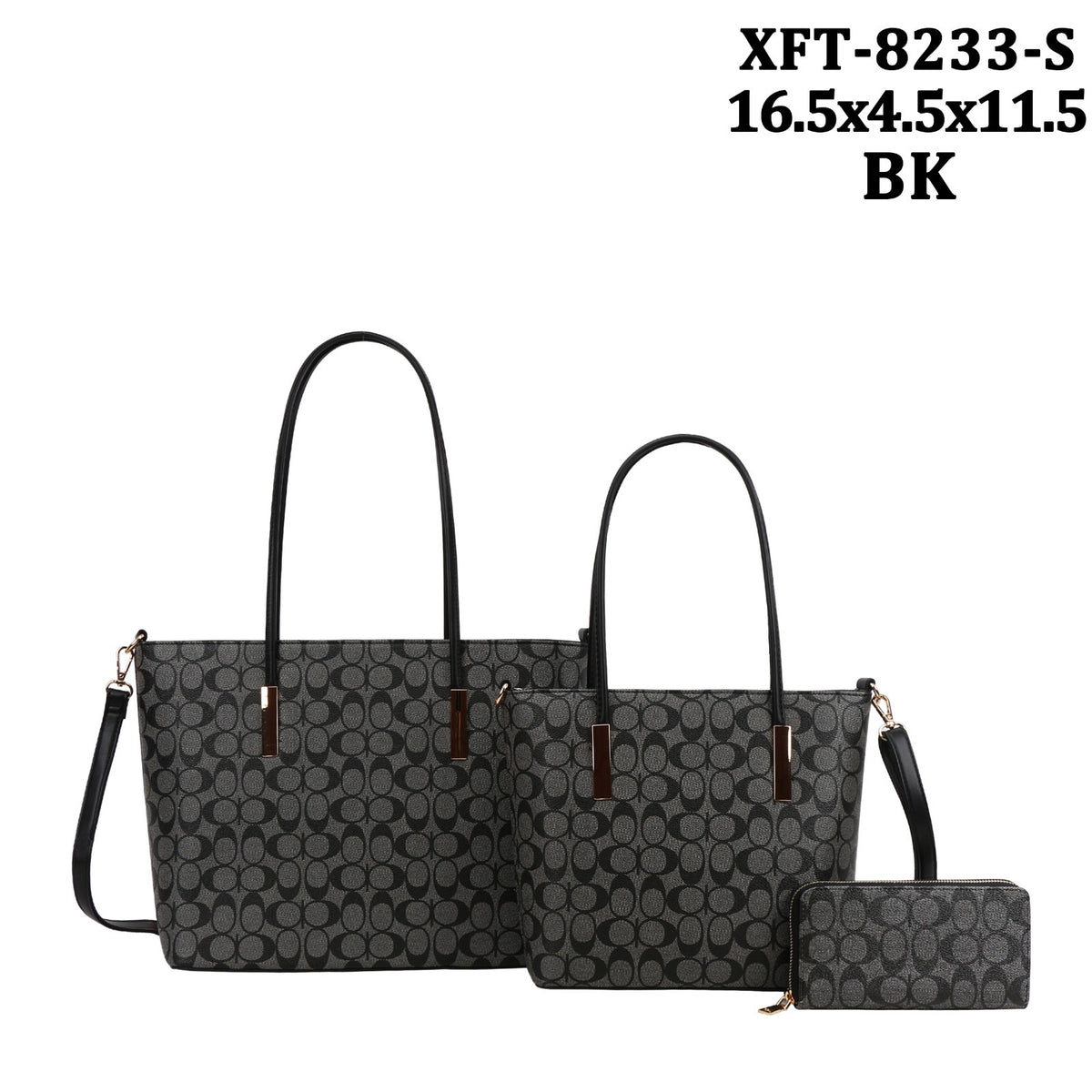 XFT-8233-S 3 in 1 Oval Monogram Tote Bag w Matching Wallet Mini Bag