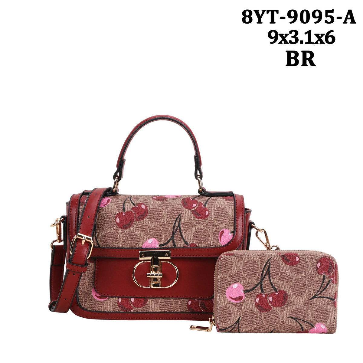 8YT-8095-A Oval Monogram/ Cherry Print Satchel Bag 2 in 1