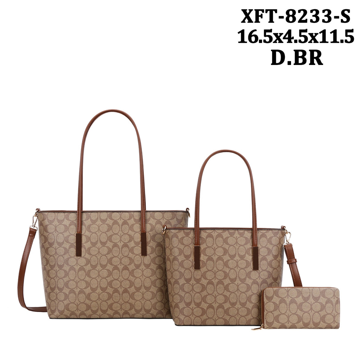 XFT-8233-S 3 in 1 Oval Monogram Tote Bag w Matching Wallet Mini Bag
