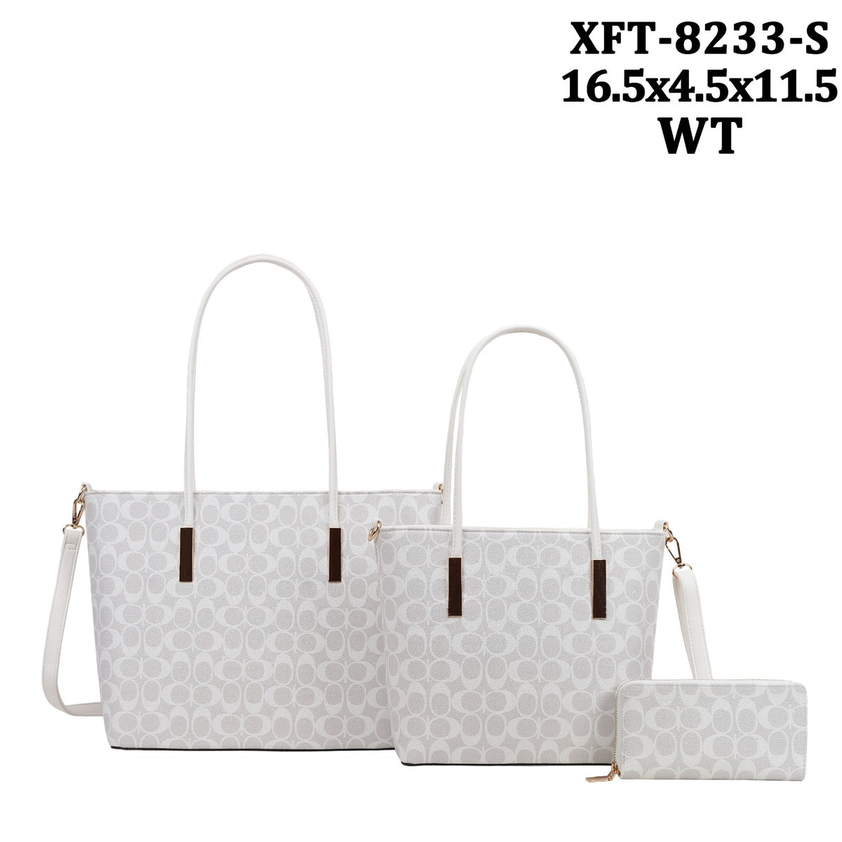 XFT-8233-S 3 in 1 Oval Monogram Tote Bag w Matching Wallet Mini Bag